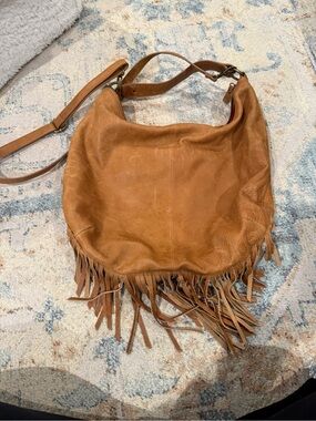 Lucky Brand Cognac Fringe Leather Hobo Bag